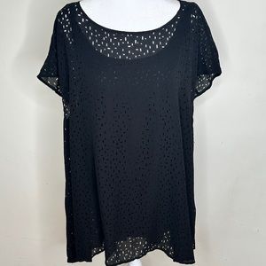 Eileen Fisher Confetti A Line Silk Laser Cut Blouse Size XL Blk